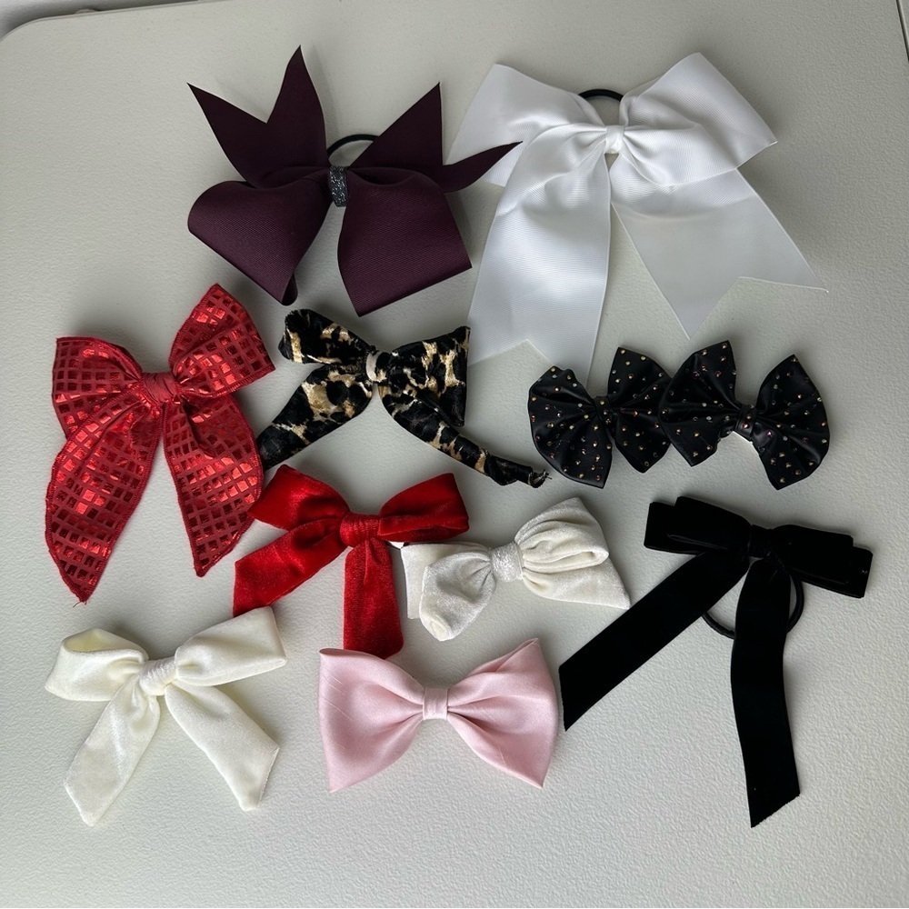 Girlβs Lot of Multicolor Hair Tie and Clip Girly Print Solid Big Small Bows